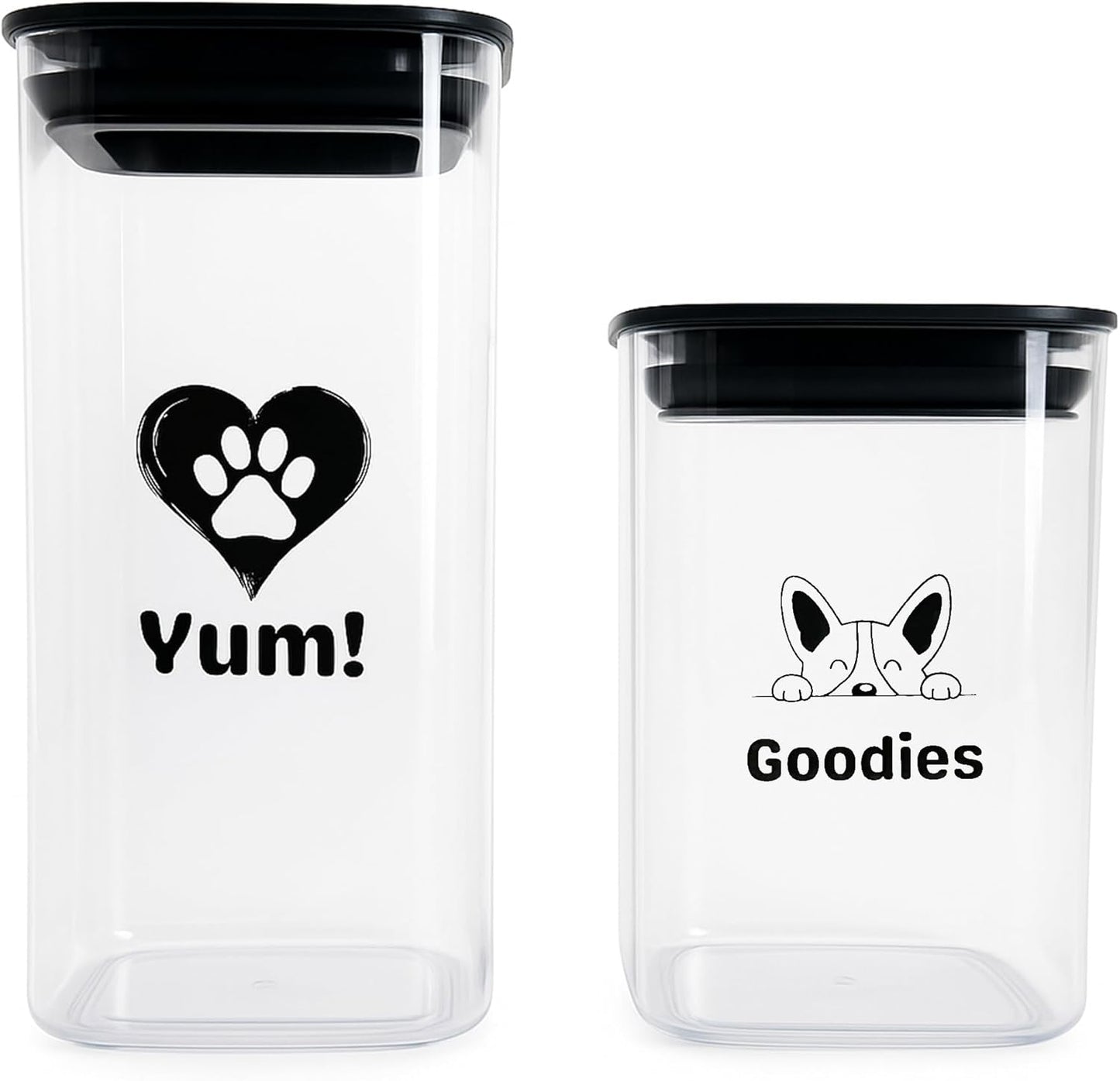 Set of 2 Dog Treat Containers Plastic – 1L & 1.4L Dog Treat Jars with Lids, Dog Treat Holder, Keeps Treats Fresh