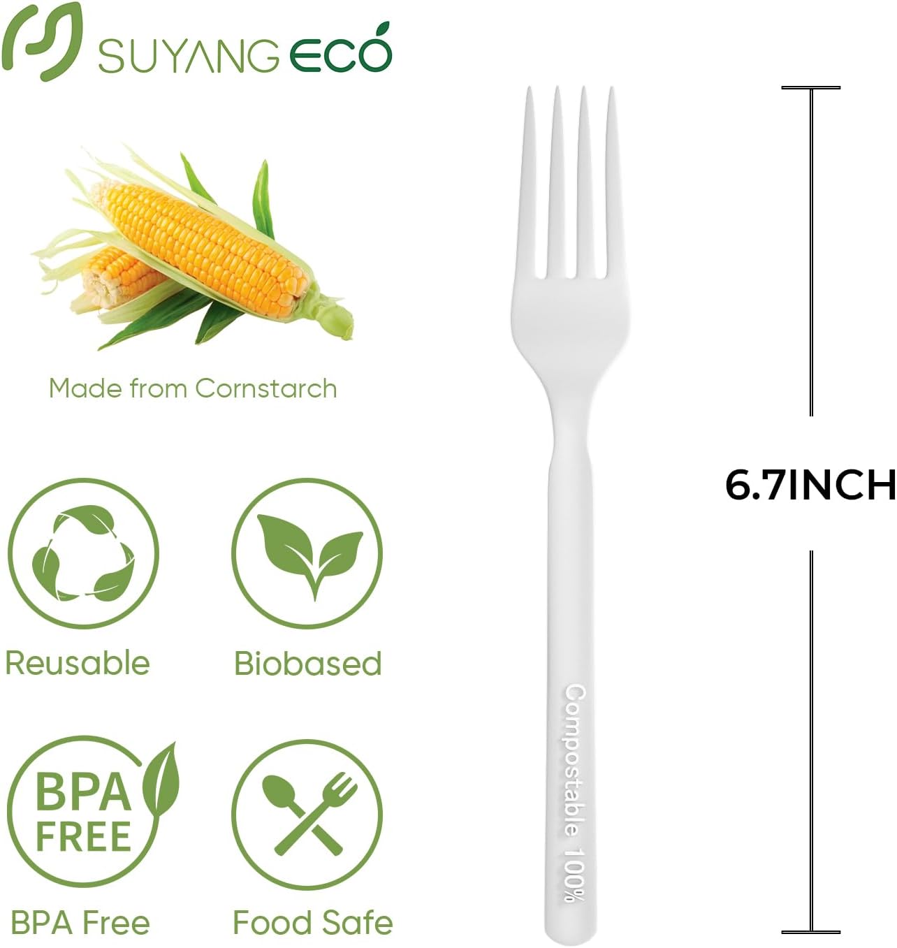 Compostable Disposable Forks 100 Count Compostable Forks Bulk No Plastic Forks Heavy Duty Biodegradable Forks Eco Friendly for Lounge Party Wedding Picnic Camping