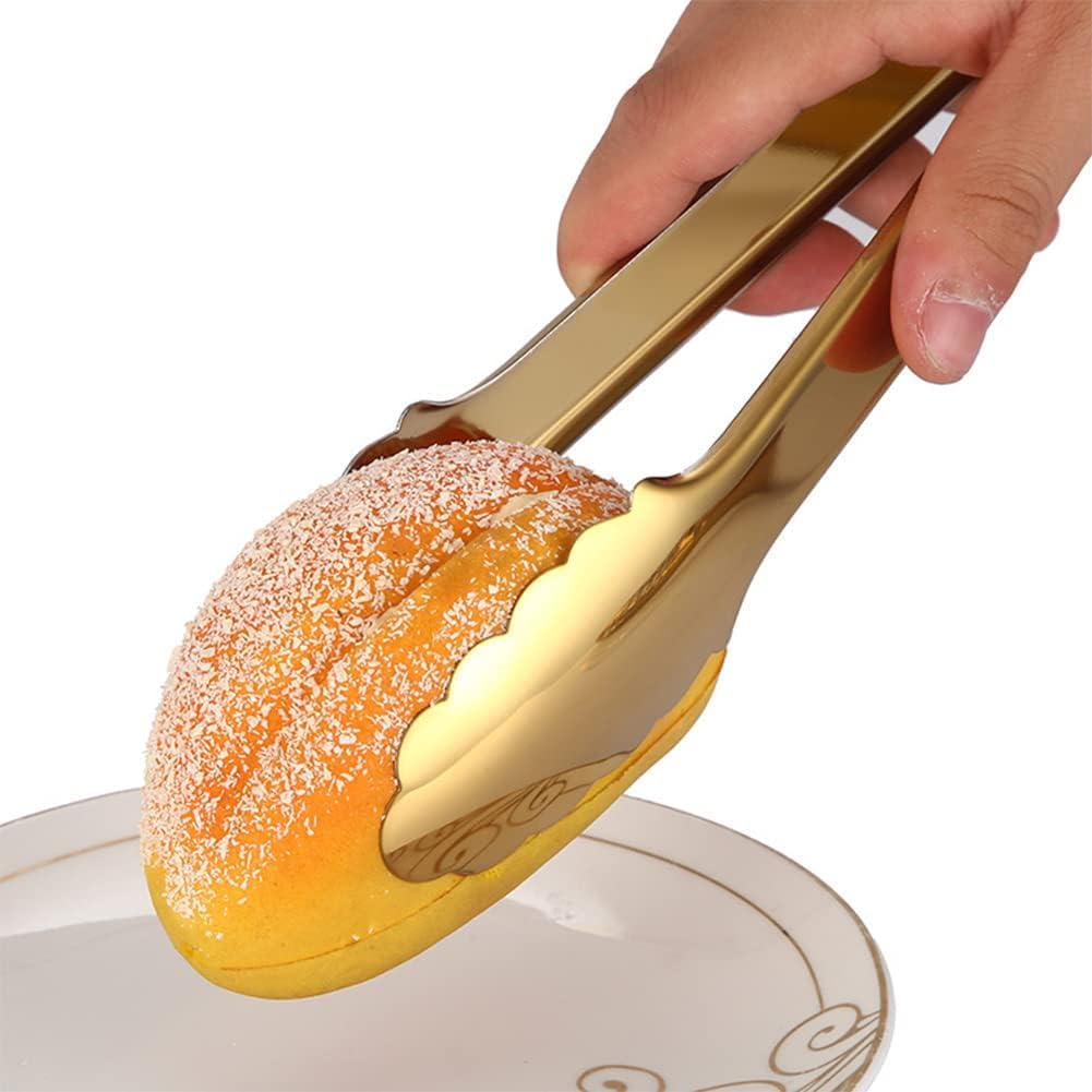 2 Pack Gold Serving Tongs Gold Serving Utensils Salad Tongs Buffet Tongs Non-slip & Easy Grip Stainless Steel Gold Plated Buffet Serving Tongs, Salad, Ice, Oven (9.5 Inch) (Gold)