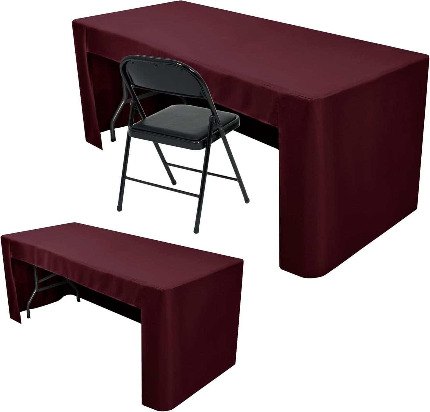 Nasitos 2 Pack Burgundy Tablecloth Rectangle Fitted for 4 Foot-Open Back Valentines Tablecloth Fabric Washable and Wrinkle Resistant Table Cover for Trade Show, Parties, Banquet, Buffet, Baby Shower
