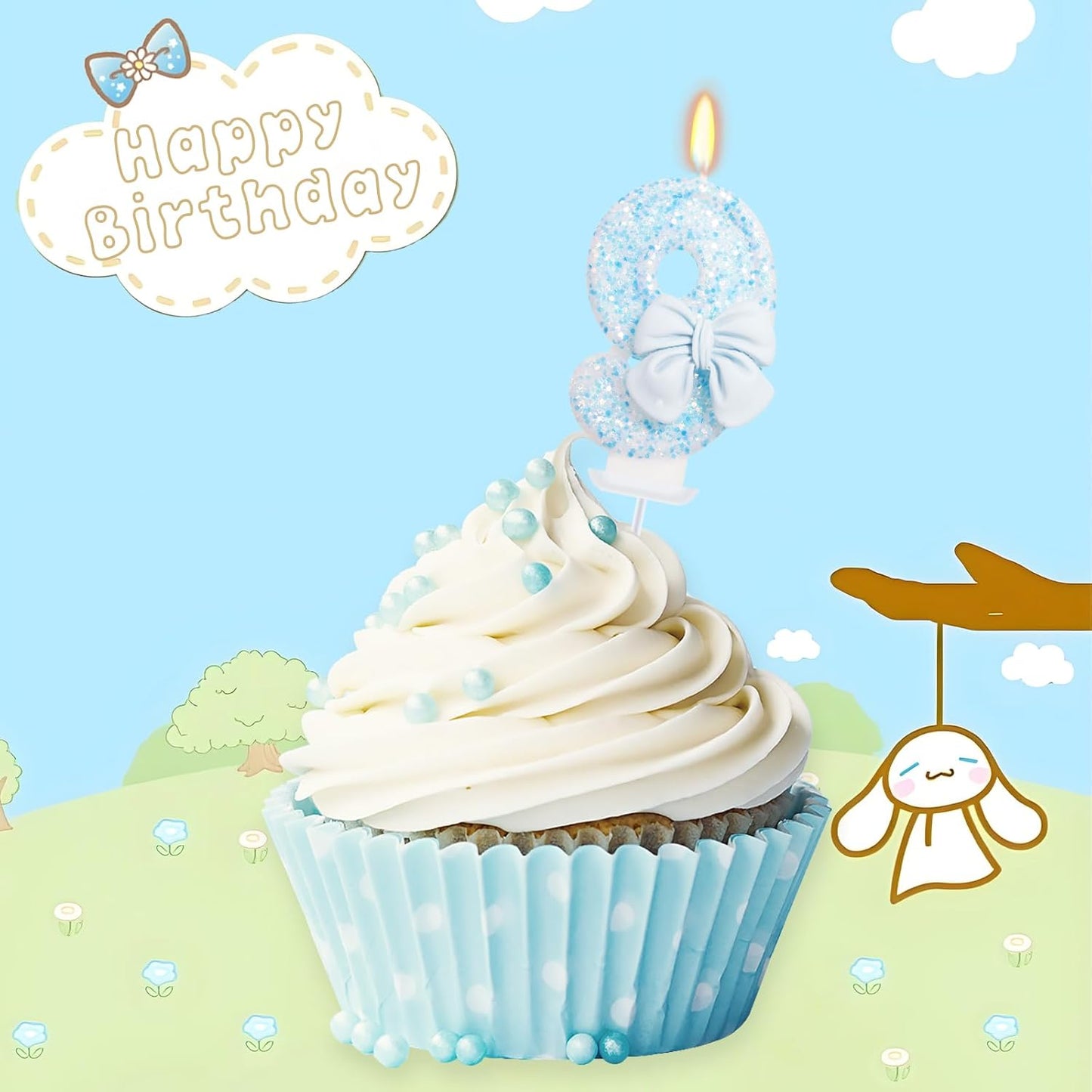 Birthday Candle for Cake, Blue Bow Number Candles, 2.76 inch Number, Cake Topper Decoration for Birthday Party (Number 9)