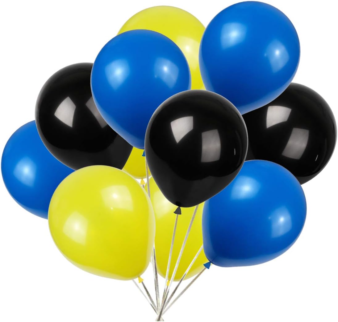 KADBANER Yellow Blue Black Balloons,100 Pack 12 Inch Latex Balloons