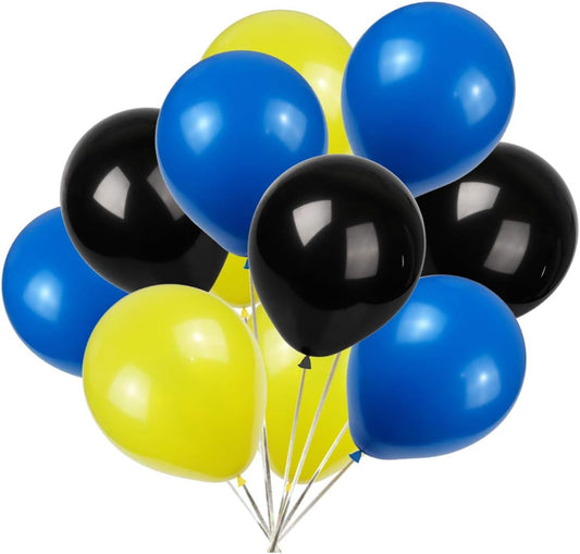 KADBANER Yellow Blue Black Balloons,100 Pack 12 Inch Latex Balloons