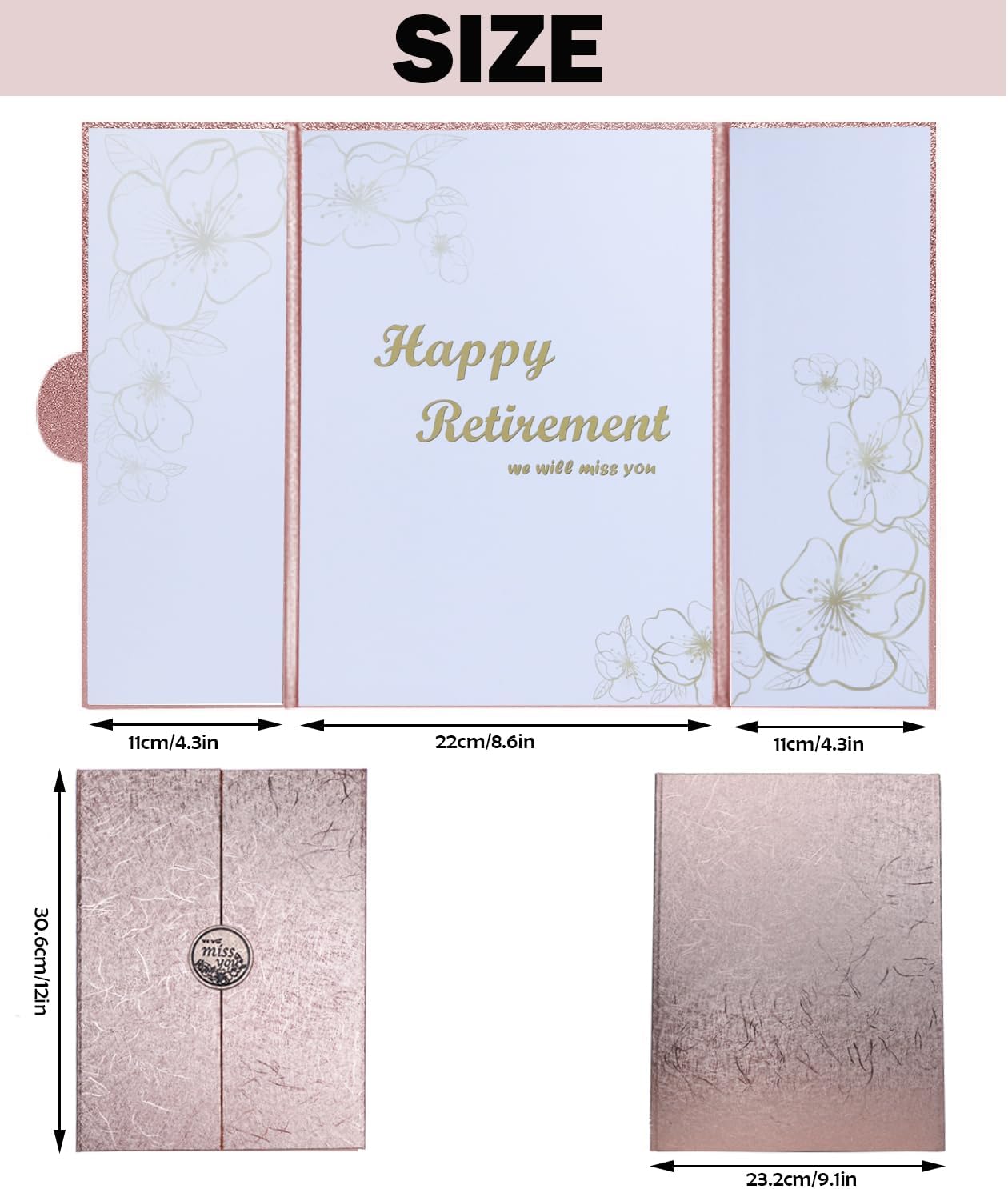 Retirement Party Decorations, Pink Retirement Guest Book Alternative, Large Retirement Card for Woman Man, Happy Retirement Gifts Signature Board Book for Retirement Farewell Party Supplies (Pink)