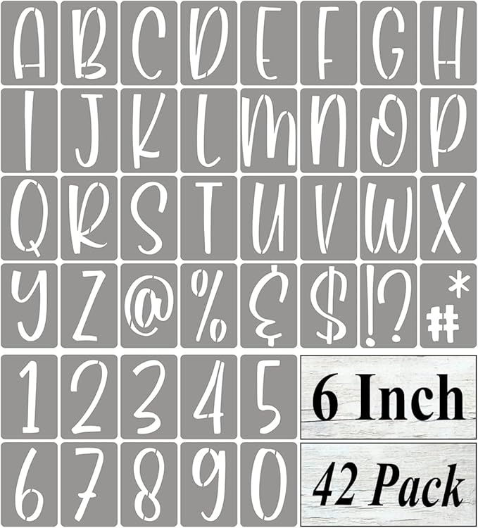 6 Inch Alphabet Letter Stencils for Painting - 42 Pack Letter and Number Stencil Templates with Signs for Painting on Wood, Reusable Letters and Numbers Stencils for Chalkboard Wood Signs & Wall Art
