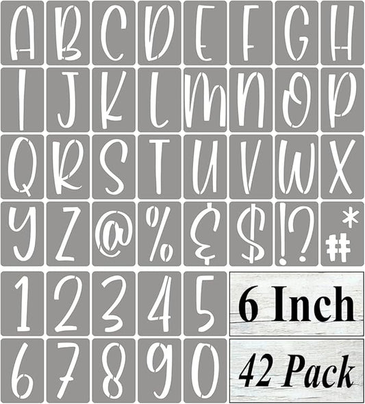 6 Inch Alphabet Letter Stencils for Painting - 42 Pack Letter and Number Stencil Templates with Signs for Painting on Wood, Reusable Letters and Numbers Stencils for Chalkboard Wood Signs & Wall Art