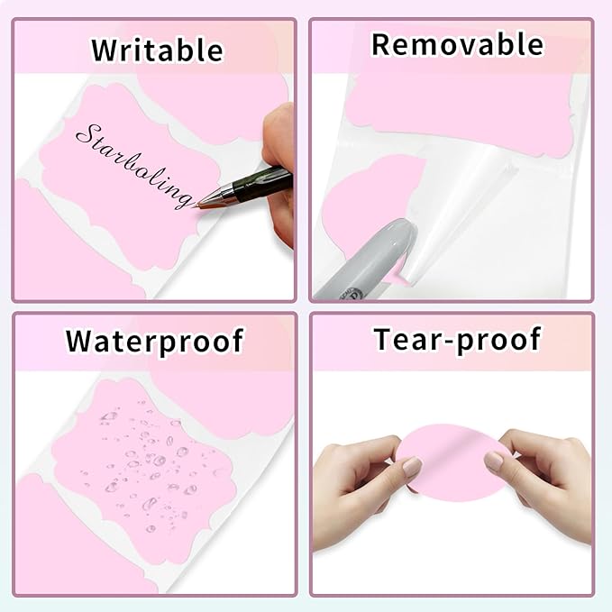 Starboling 2" x 3" Name Tags for Gifts,Pink Gift Tags Sticker Self-Adhesive Present Labels,Bottle Labels for Essential Oil Bottle, Jars, Food Storage or Gift Decoration,200pcs/roll