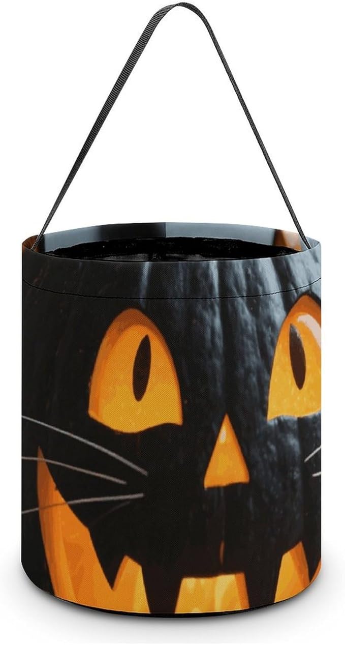 Halloween Candy Bucket - Halloween Black Cat Pumpkin Trick Or Treat Candy Bag, Gift Bag for Party Favor Supplies
