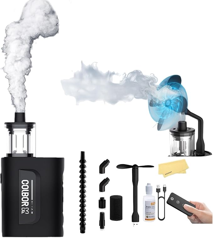COLBOR CF3 Fog Machine 30W Portable Fog Machine Mini Smoke Machine for Photography with 60° Tilt-Protection for Outdoor Party Cosplay Halloween Rechargeable Smoke Machine Fog