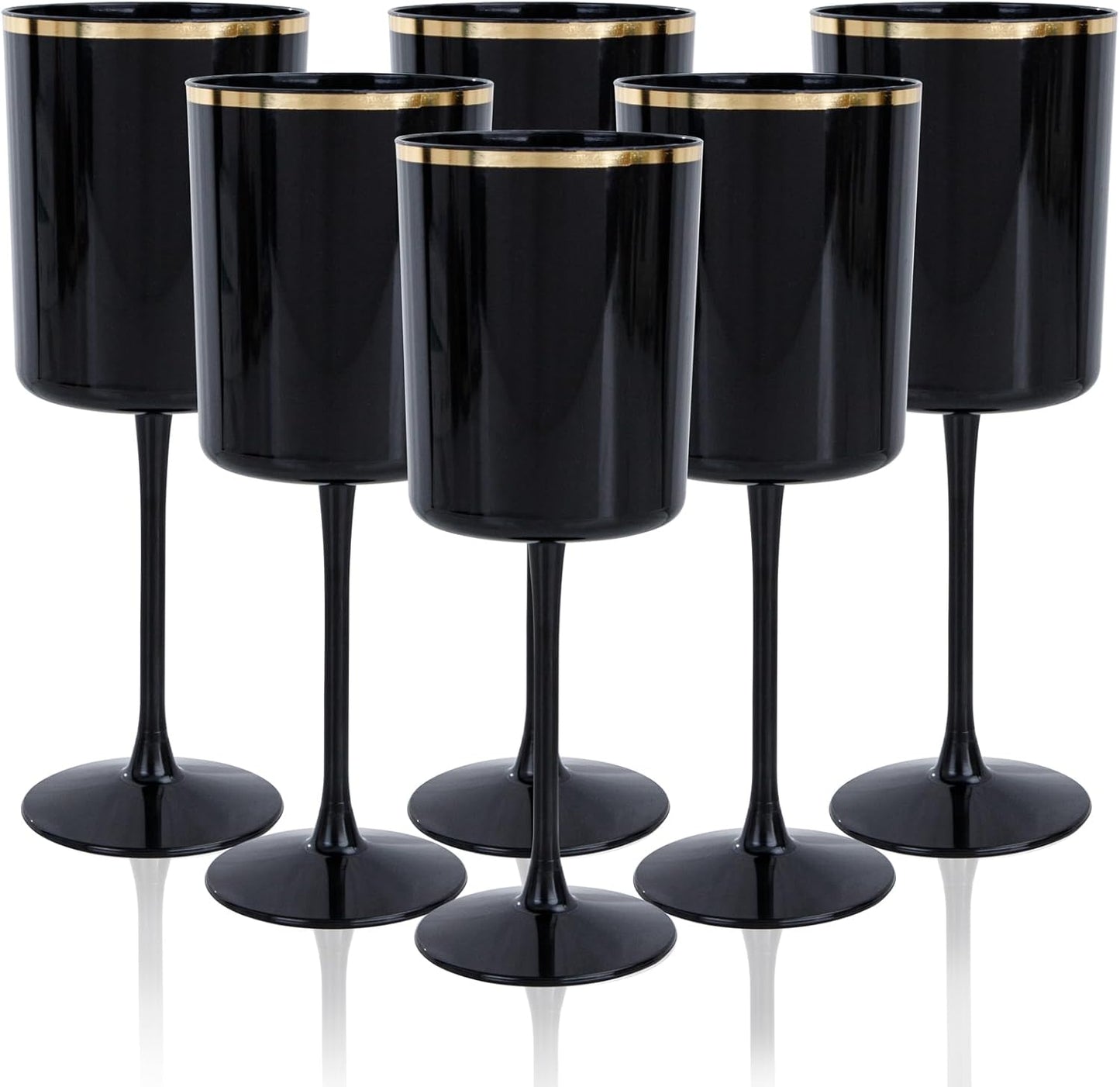 Ciaell 12 Pack 10 OZ Black Plastic Wine Glasses with Stem - Black and Gold Disposable Wine Glasses Perfect for Parties & Weddings & Toasting & Outdoors & Camping & New Year