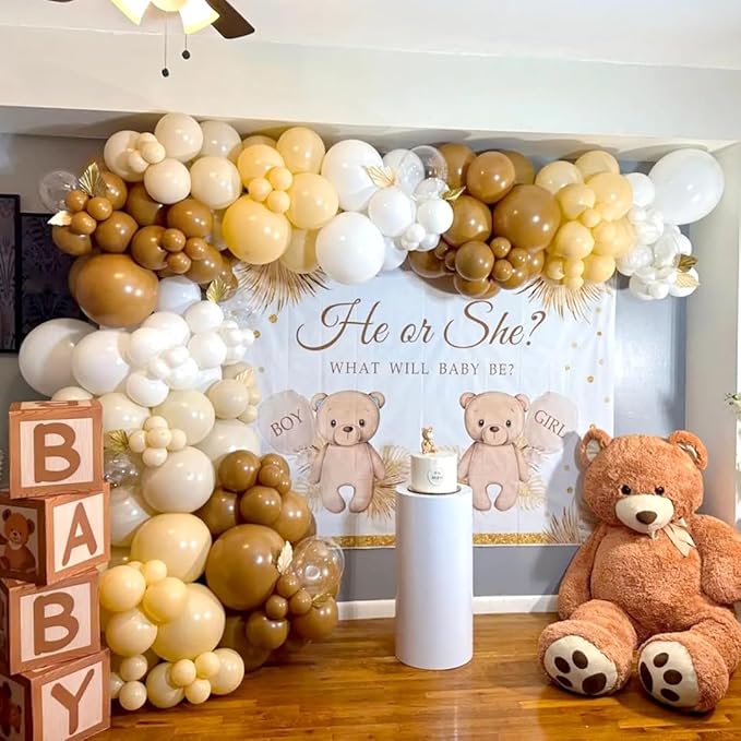 Brown Balloons Arch Kit, 162pcs Neutral Boho Brown Apricot White Balloons Garland for Bear Baby Shower Bohemian Neutral Jungle Safari Birthday Party Decorations
