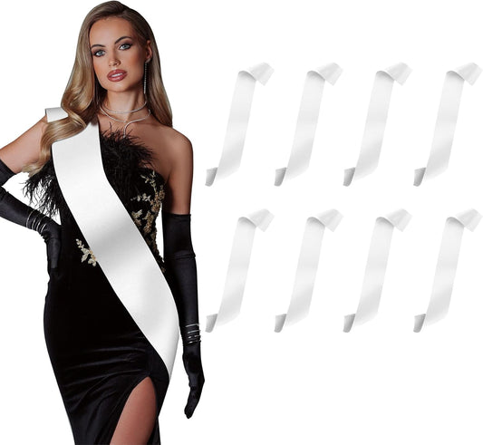 White Sash 8pcs Blank Sash Party Favors Graduation Sash Party Supplies Custom Sash for Birthday Bride Sash Bachelorette Party Accessories Sashes Bride Mom To Be Sash Prom Queen Wreath Retirement Sash