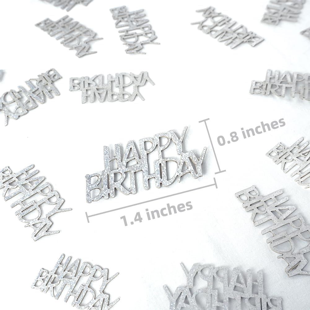 Glitter Silver Happy Birthday Confetti, Birthday Party Table Decorations, Silver Paper Confetti, Sprinkling Table Scatter for Women Men Boys Girls Party Supplies
