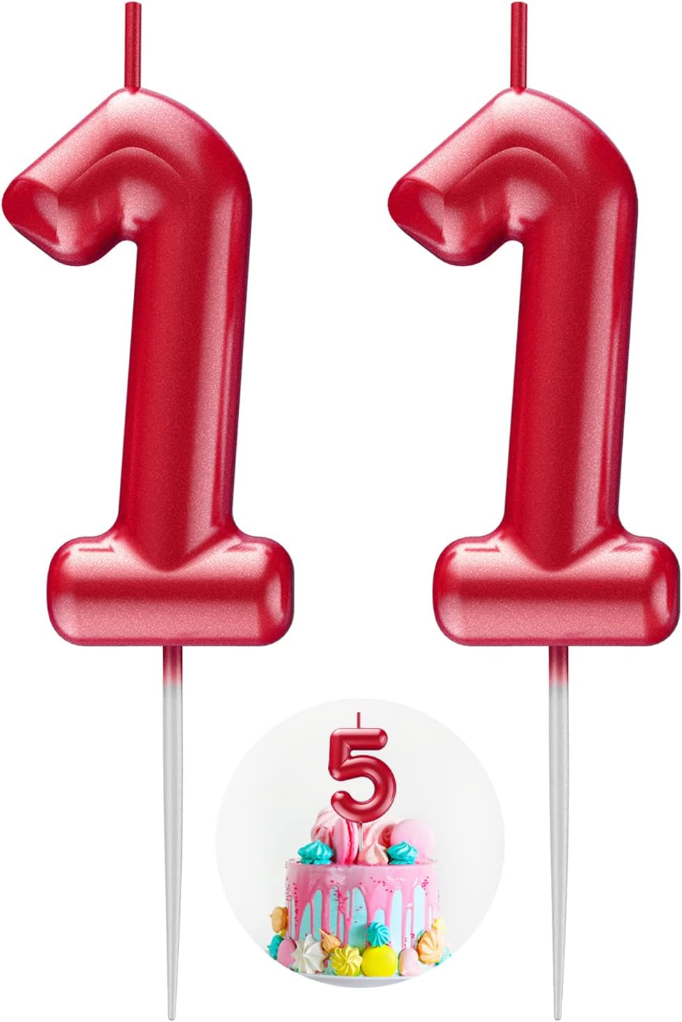 Red Number 11 Candle Happy Birthday 3D Number Candles for Birthday Cake Party Decoration Wedding Anniversary Celebration Supplies