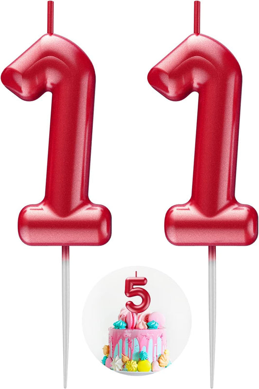 Red Number 11 Candle Happy Birthday 3D Number Candles for Birthday Cake Party Decoration Wedding Anniversary Celebration Supplies