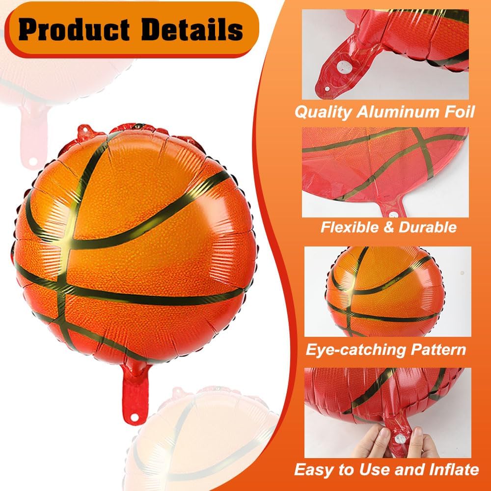 8 PCS 18 Inch Basketball Balloons Birthday Party Decorations Sports Giant Balloons Christmas Mylar Foil Helium Aluminum Balloon Kit for Party Supplies Favor Baby Shower Gender Reveal Sport Theme Decor