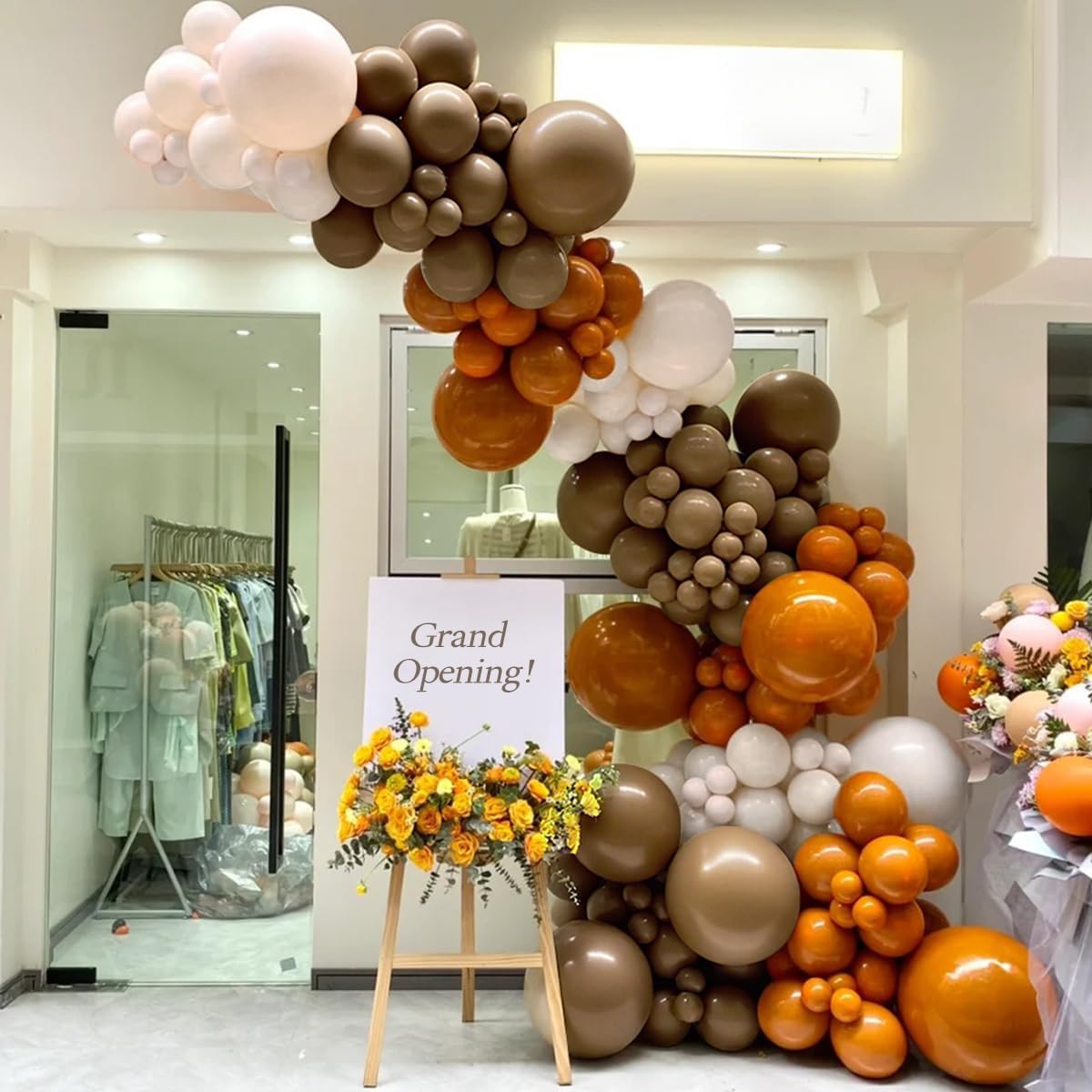 Fall Thanksgiving Balloon Arch Kit, 155 Pcs Boho Brown Orange White Balloons Garland for Baby Shower Autumn Birthday Party Decorations