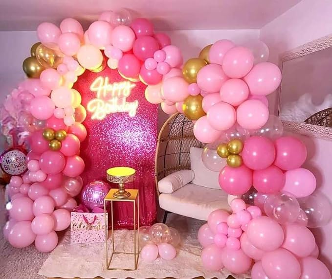 Pink Balloons Garland Arch Kit 153pcs with Star - 22 18 12 10 5in Different Size Shades of Pink and Gold Confetti Latex Balloons for Birthday Baby Shower Wedding Valentine's Party Decorations