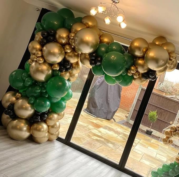 Green and Gold Balloons Arch Kit, 162pcs Emerald Green Chrome Gold Confetti Balloons for Graduation Decorations 2025 St Patricks Day Jungle Safari Birthday Party Decorations