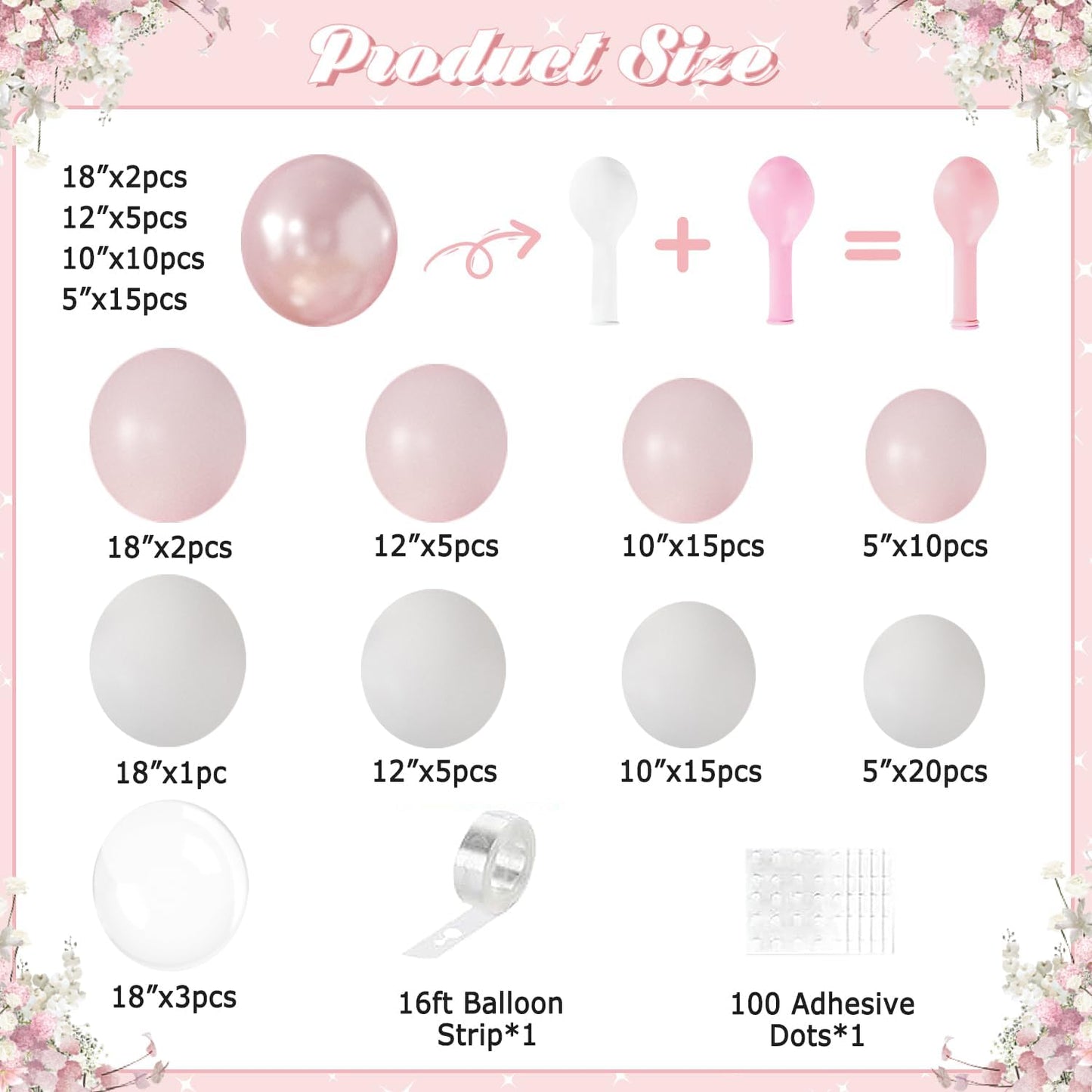 Pink Balloon Arch Kit 108Pcs Double Stuffed Balloons Garland Including Pink Pearl White Macaron Pink Balloons Different Size for Wedding Birthday Baby Shower Bachelorette Party Decorations