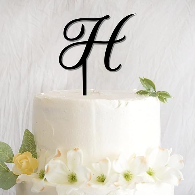 Custom Initials Letter H Cake Toppers Black Acrylic Happy Birthday Cake Toppers Letters Bride Shower Wedding Cake Decoration Rustic Couple Cake Topper for Anniversary Engagement Gifts