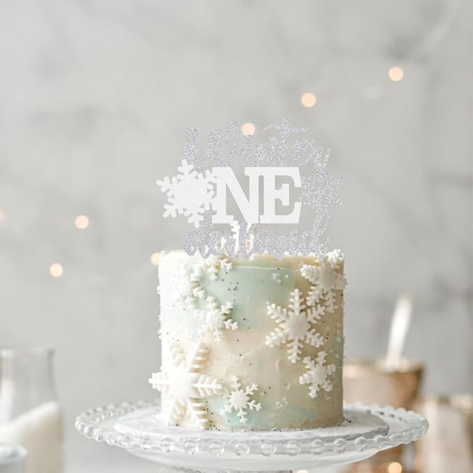 Winter Onederland Cake Topper Snowflake First Birthday Party Decoration Baby Holiday Supplies Silver White