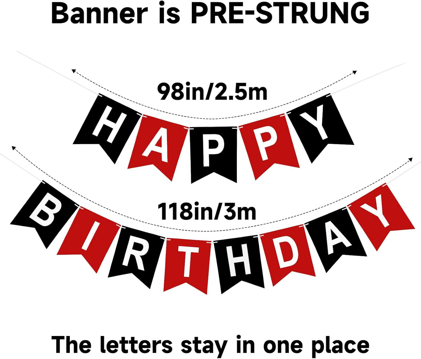 Pre-Strung Red and Black Happy Birthday Banner Birthday Party Banner NO DIY Happy Birthday Sign Birthday Hanging Decoration for Women Men Girl Boy Party Supplies (Red and Black)