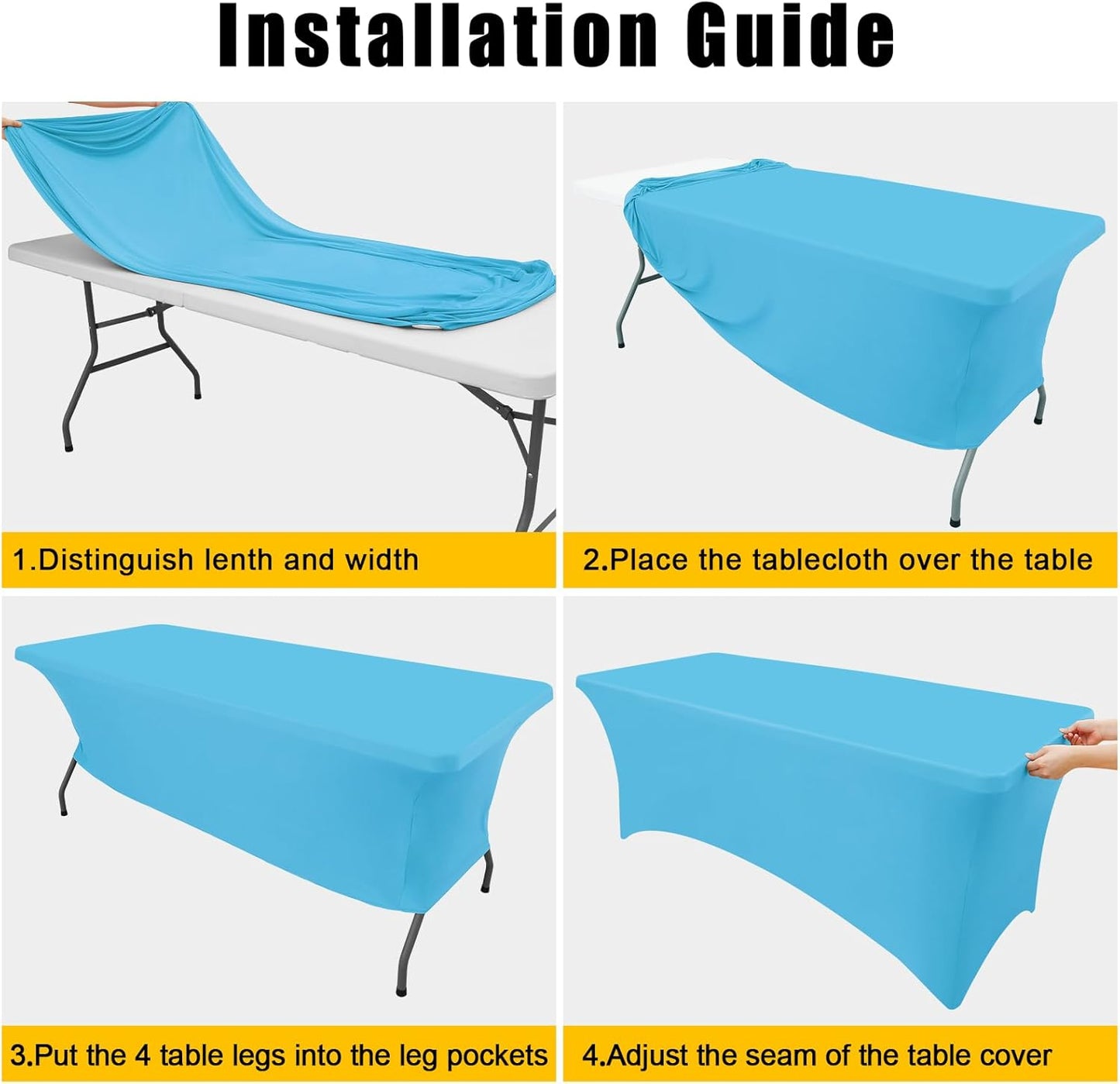 Smiry 2 Pack Spandex Table Cloth 8FT, Elastic Fitted Stretch Tablecloths for Rectangle Tables, Washable Table Cover for Outdoor, Wedding, Banquet & Parties (Blue Mist, 96Lx30Wx30H Inch)