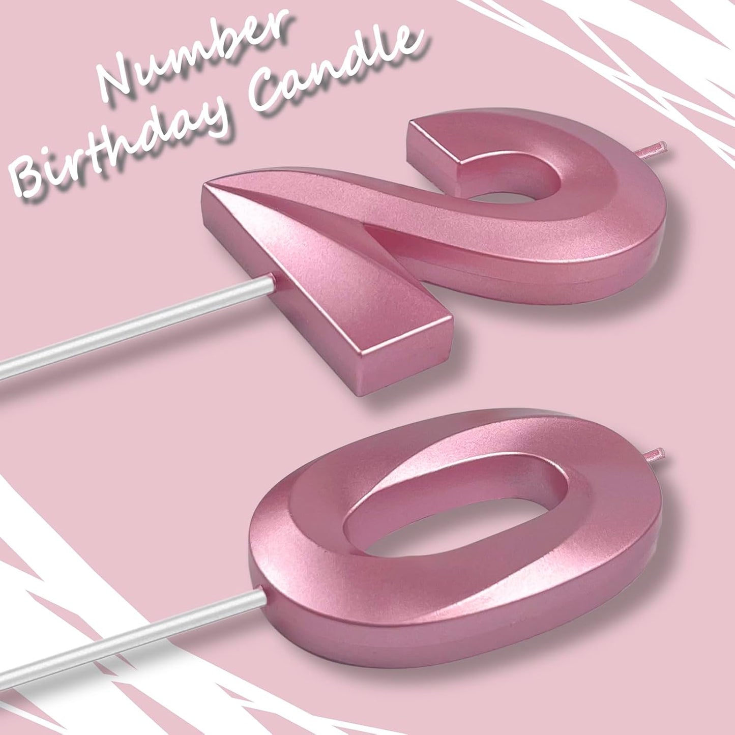Pink Number 20 Candles, 3D Diamond 2.76 Inch Cake Topper Birthday Candles for Wedding Anniversary Cake Decorations, Happy Birthday Party Decorations