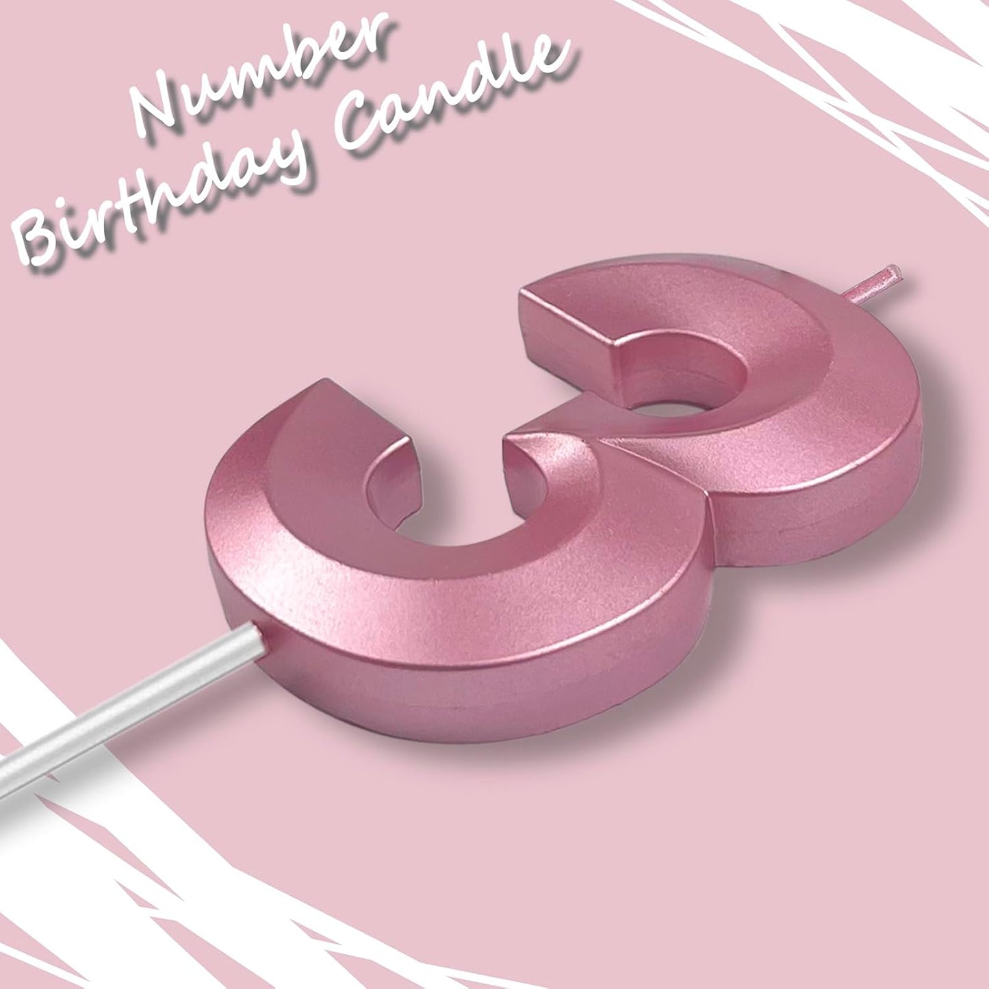Pink Number 3 Candles, 3D Diamond 2.76 Inch Cake Topper Birthday Candles for Wedding Anniversary Cake Decorations, Happy Birthday Party Decorations