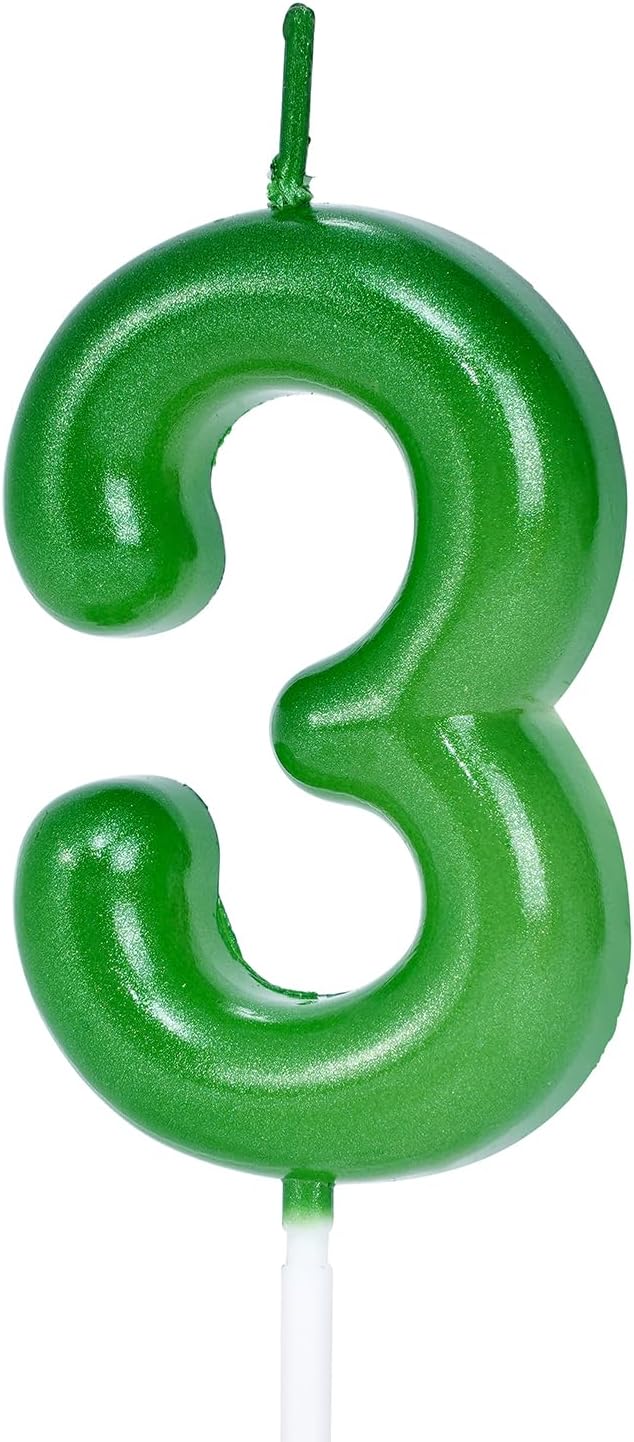 Green Number 3 Birthday Candles, Cake Toppers for Birthday/Baby Shower/Anniversary/Wedding Party Celebrating/Decorating. (Green Number 3)
