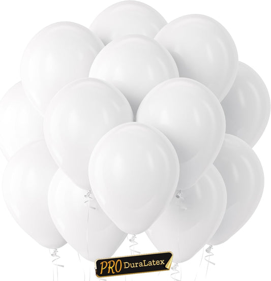 Bezente Pro Duralatex White Balloons - 100 Pack 12 inch Extra-Thick White Balloons for Long-Lasting Professional Party Decorations, Large Wedding Birthday Graduation Bridal Shower