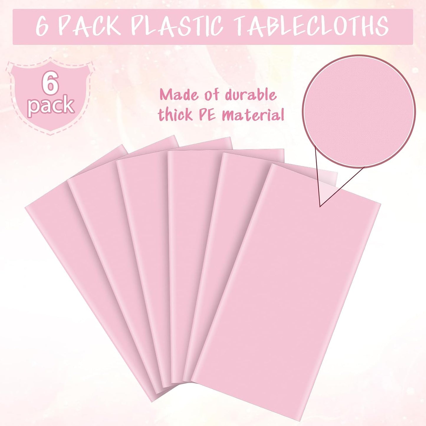 6Pcs Light Pink Tablecloth,Disposable Plastic Tablecloths,Waterproof Pink Rectangle Table Cover for Graduation Birthdays Weddings Anniversary Party Decorations,54 x 108 Inch