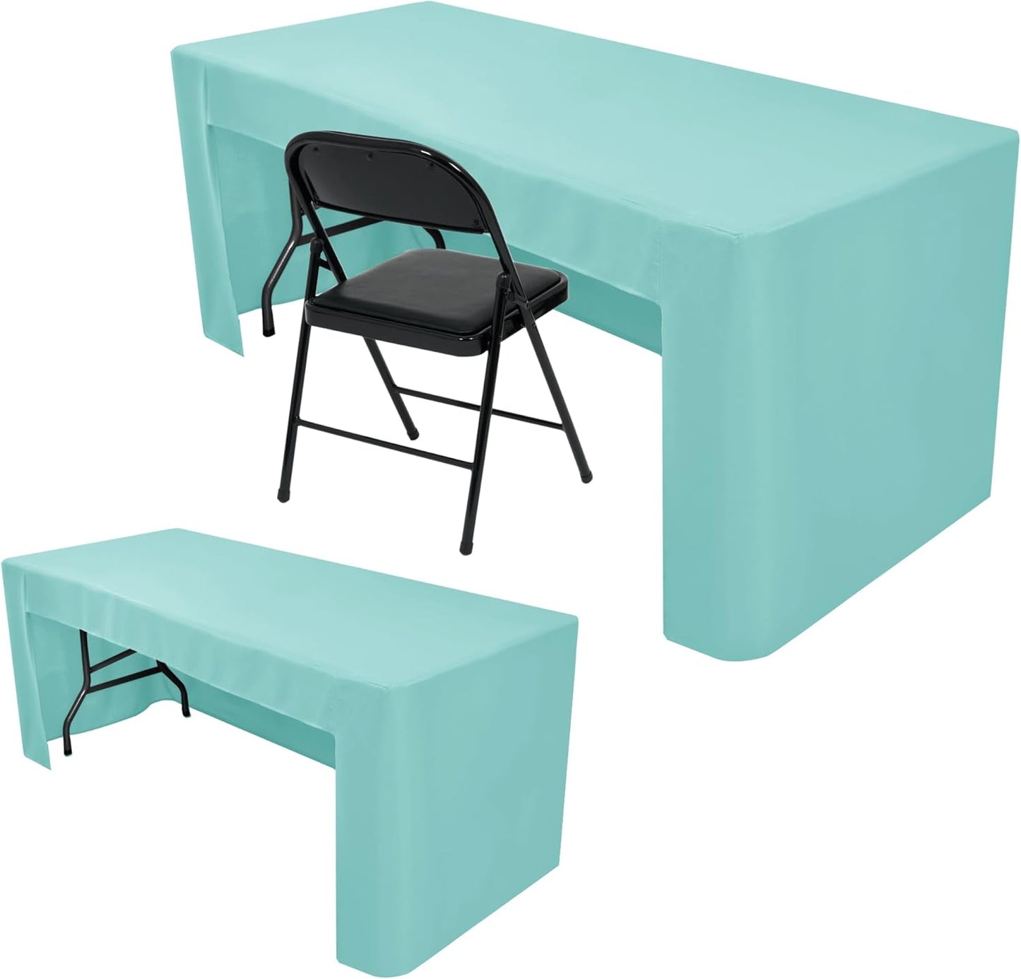 Nasitos 2 Pack Fitted Tablecloth for 4 Foot Tables-Aqua Open Back Folding Table Cover Washable and Wrinkle Resistant Table Cloth for Trade Show, Book Fair, Career Fair, Convention, Events
