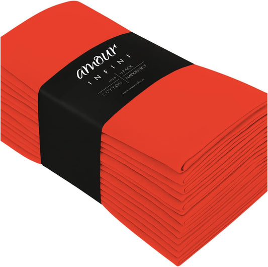 AMOUR INFINI Cotton Cloth Napkins Set of 12 - Soft Premium Dinner Napkins with Hemmed Edges, Hotel Quality 18x18 Inch for Home Dining, Table Decor (Orange)