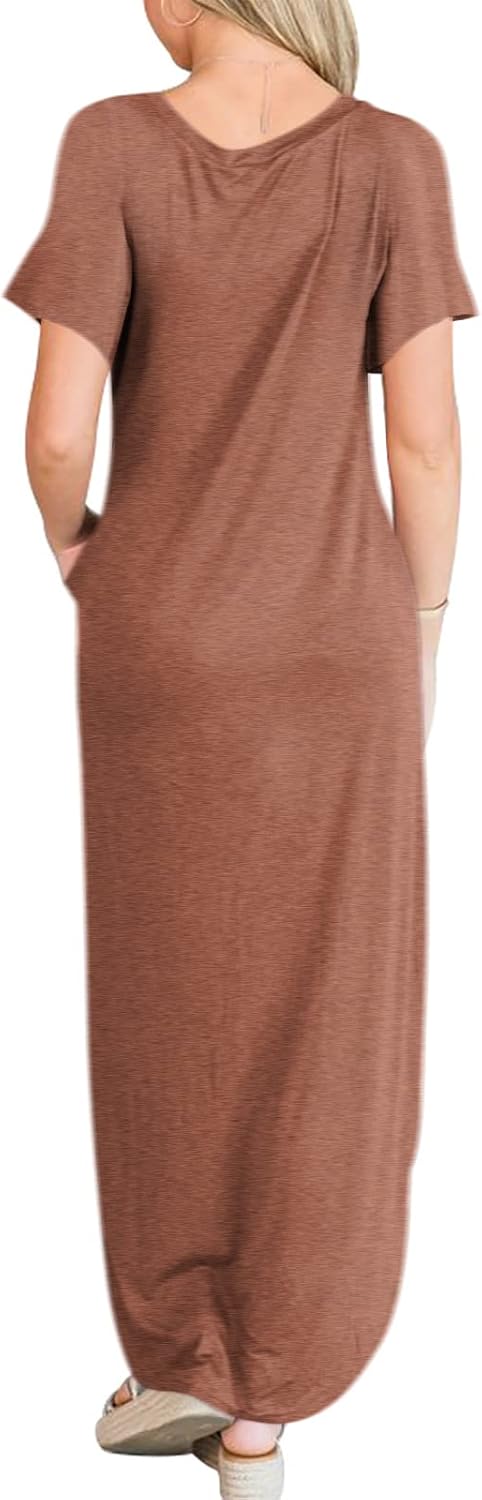 ANRABESS Womens Summer Maxi Dress Short Sleeve Casual Loose Long T Shirt Dresses Split Vacation Beach Sundress Travel Outfits