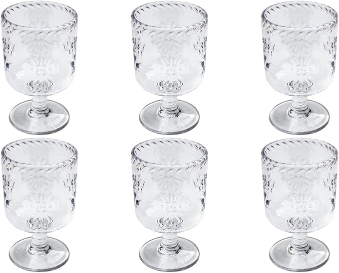 Talavera Premium Acrylic Drinkware Indoor/Outdoor Goblet, Clear, 13oz, Set of 6