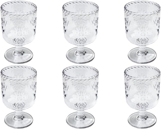 Talavera Premium Acrylic Drinkware Indoor/Outdoor Goblet, Clear, 13oz, Set of 6