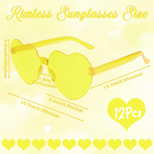 PLULON Heart Sunglasses for Women 5/12/25 Pcs, Heart Glasses Valentine Day Rimless Shaped Candy Color Fun Glasses Party Favor