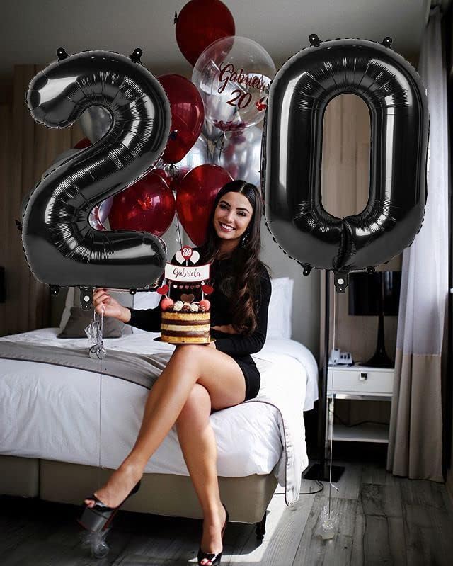 7 Balloon Number 40 Inch 67 Birthday Decorations, Black Seven Birthday Decor, 7 17 27 70 Year Old Balloon Number for Engagement, Wedding, Graduations