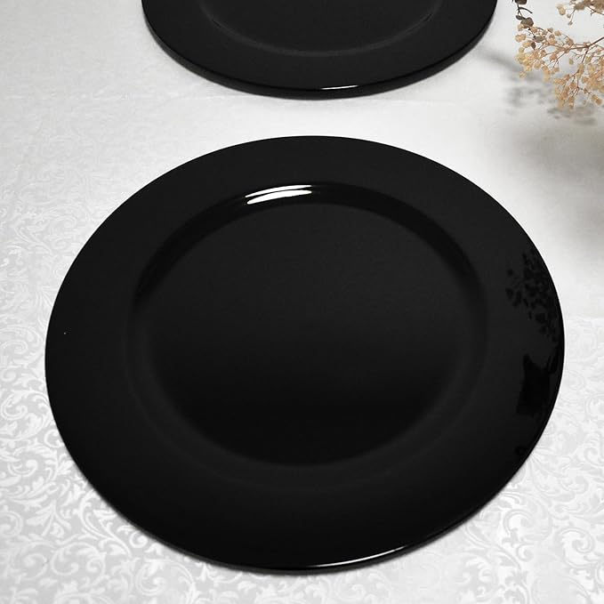 13inch Round Plastic Charger Plates,Set of 8,Charger Plates for Dinner,Wedding,Party,Event Decoration. (Metallic Black) …
