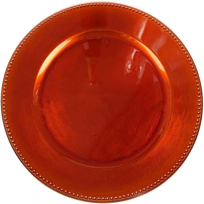 Efavormart 6 pcs 13" Orange Beaded Round Charger Plates for Tabletop Decor Holiday Wedding Catering Event Decoration