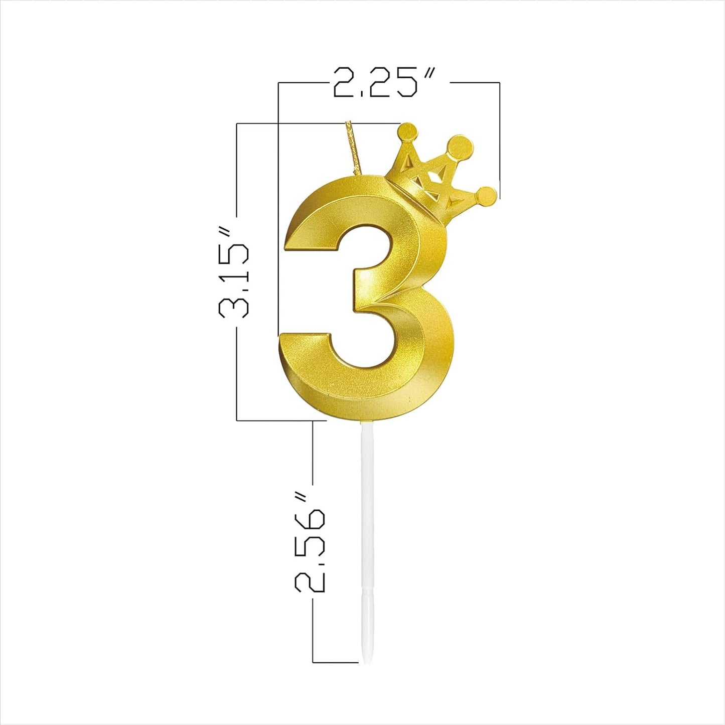 Number 3 Birthday Candle Three Years Old Happy Birthday Number Candles Cake Topper Decorations 3D Crown (Crown-3, Gold)