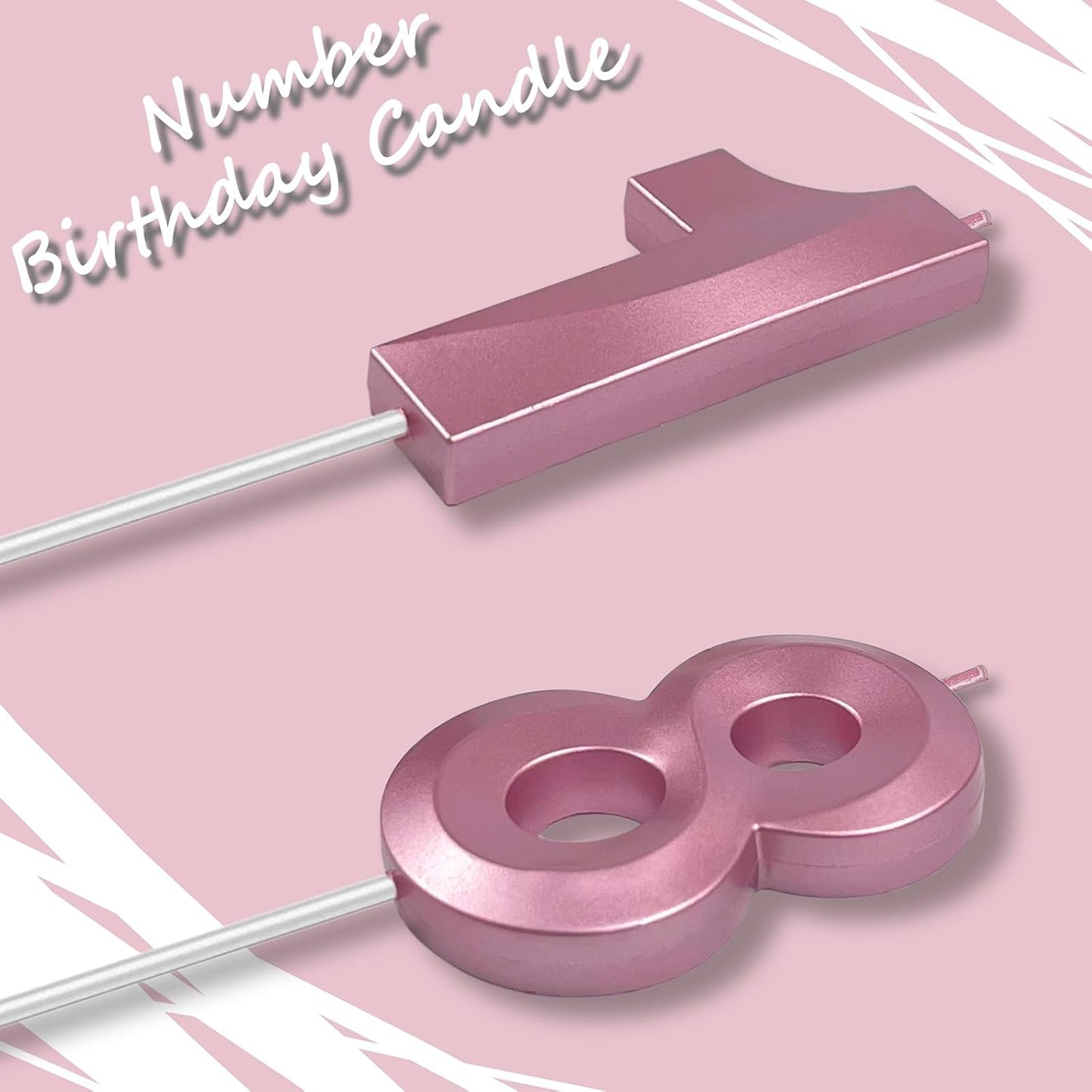 Pink Number 18 Candles, 3D Diamond 2.76 Inch Cake Topper Birthday Candles for Wedding Anniversary Cake Decorations, Happy Birthday Party Decorations