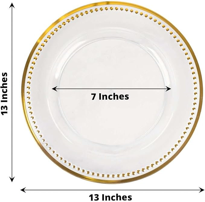 Efavormart 6 Pack 13" Beaded Gold Clear Acrylic Charger Plate, Plastic Round Dinner Charger Event Tabletop Decor