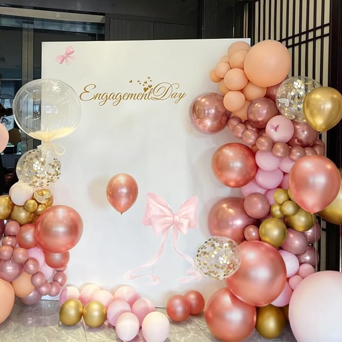 Pink and Gold Balloon Garland Arch Kit, 167Pcs Metallic Pearl Rose Gold Pastel Pink Nude Latex Balloons for Women Girl Princess Birthday Engagement Wedding Party Decorations