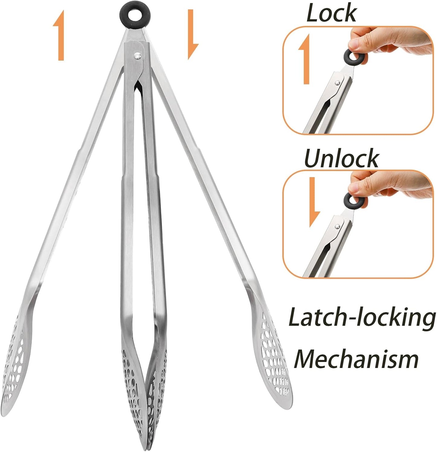 TOPZEA 4 Pack 12 Inch Stainless Steel BBQ Tongs, Heat Resistant 600°F Locking Kitchen & Grill Cooking Tongs, Long Barbecue Frying Tong Multi-Purpose Buffet Food Tong for Flipping, Grilling, Serving