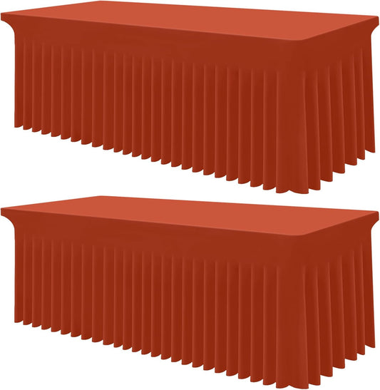 Smiry Spandex Tablecloth 2 Pack, Elastic Fitted Stretch Tablecloth for 8FT Rectangle Tables, Waterproof Washable Table Cover Skirt for Outdoor, Wedding, Banquet & Parties (Rust, 96Lx30Wx30H Inch)