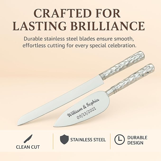 GIFTS INFINITY Personalized Wedding Cake Knife and Server Set with Engraving – Cake Cutting Utensil Set, Keepsake Gift for Wedding, Anniversary, Reception, Birthday & Other Occasions (2531)
