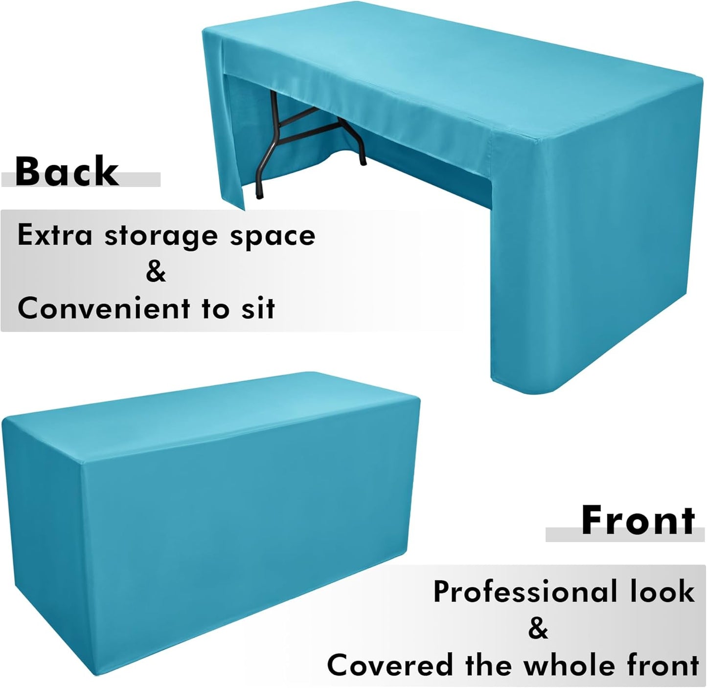 Nasitos 2 Pack Teal 8ft Tablecloth Fitted-Open Back Folding Table Cover Washable and Wrinkle Resistant Table Cloth for Trade Show, Book Fair, Career Fair, Convention, Events